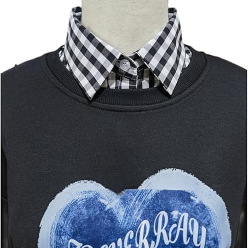 Women's Black and White Plaid Dicky Collar - Picture 2 of 3